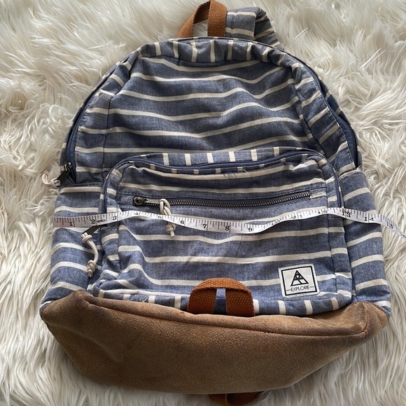 Target Explore blue white brown striped back pack back sack book bag travel bag - Picture 16 of 16